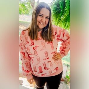 Katydid Western Pink Boots Oversized Sweatshirt